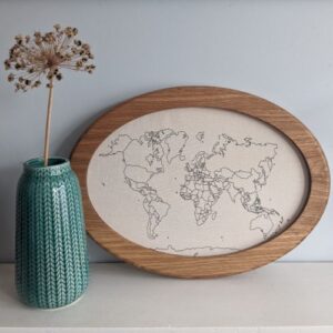 World map kit with oak frame